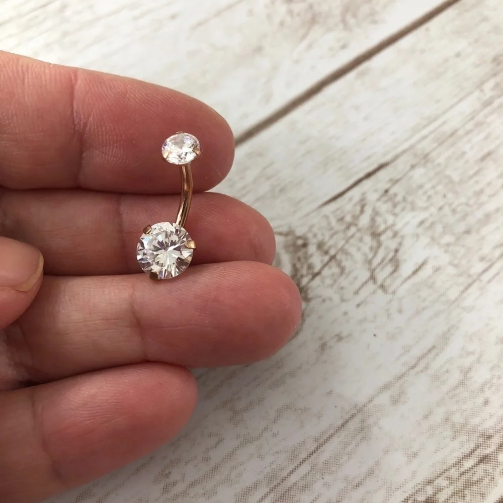 GOLDTONE Cubic Zirconia Belly Ring Bundle Body Jewelry (Three)